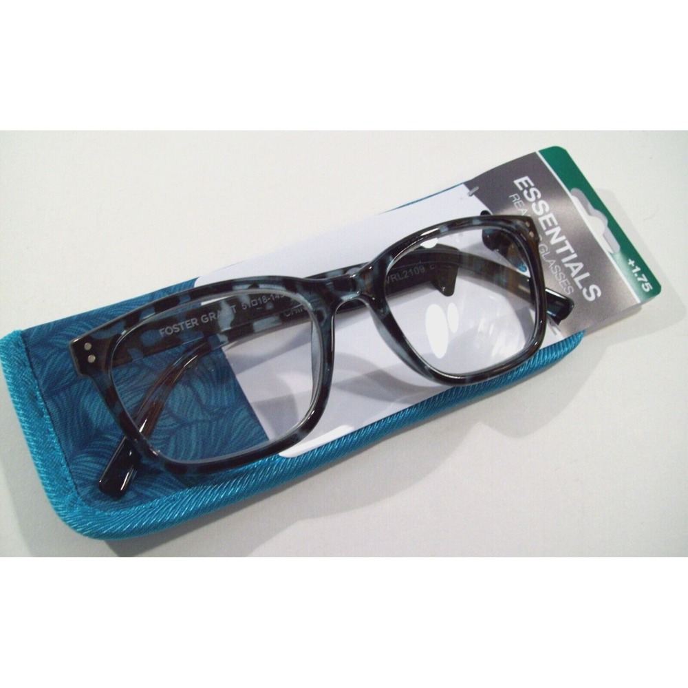 New Women's Foster Grant Essentials Reading Glasses +1.75, VRL BLU, Soft Case